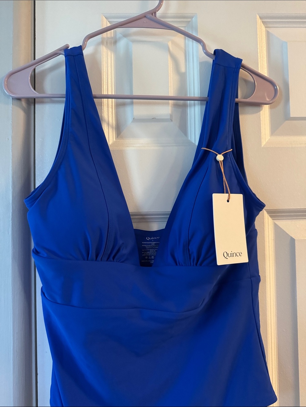 Quince V-Neck One-Piece Swimsuit in Royal Blue - Picture 3 of 6